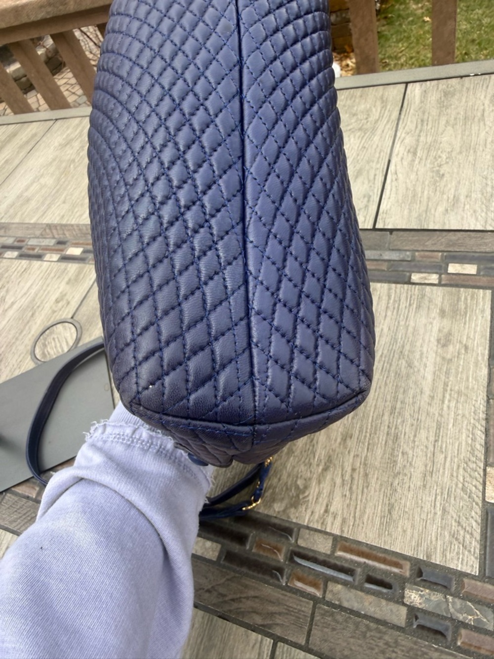 EUC Bally Vintage Soft quilted leather Navy Blue Gold Tassels shoulder Bag - Picture 10 of 15